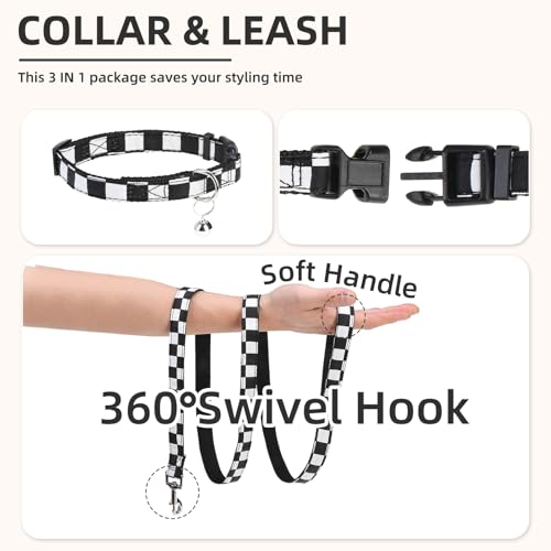 Dog Harness Collar and Leash Set No Pull for Small Medium Sized (Black&White (Checkered) / XS (CHEST 13"-14.5"))