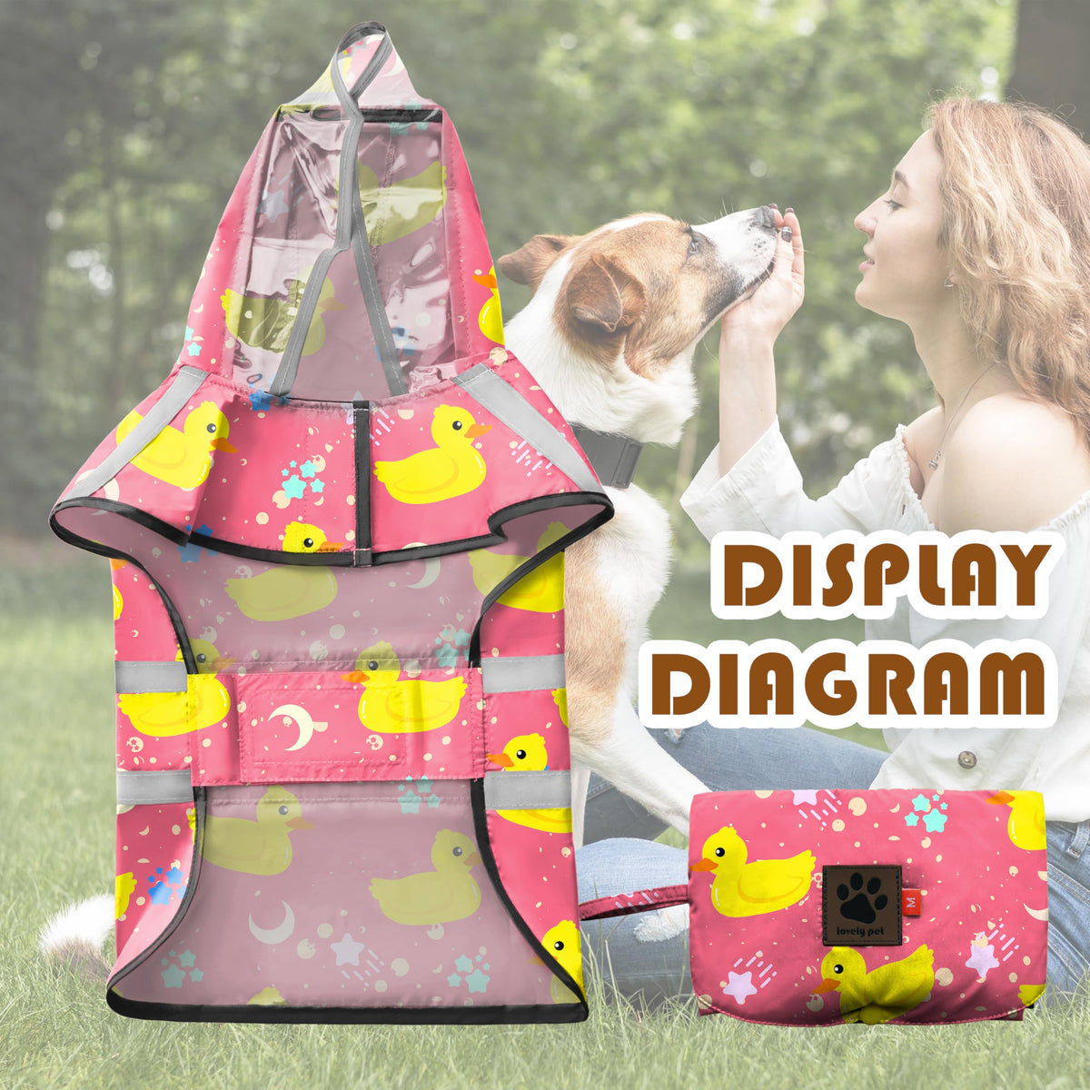 Dog Raincoat Adjustable Rain Jacket with Hooded Double Layer for Large Medium Small Dogs Puppies (Duck Pink / Large)