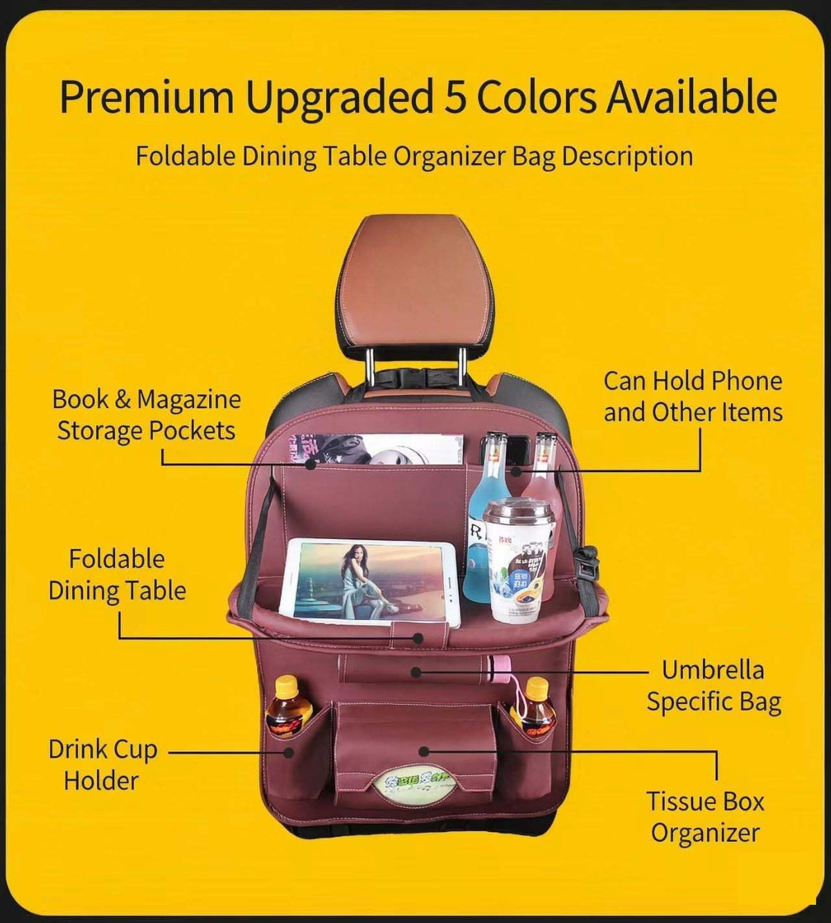Car Back Seat Organizer with Foldable Table Tray (1 Pack / Wind Red)