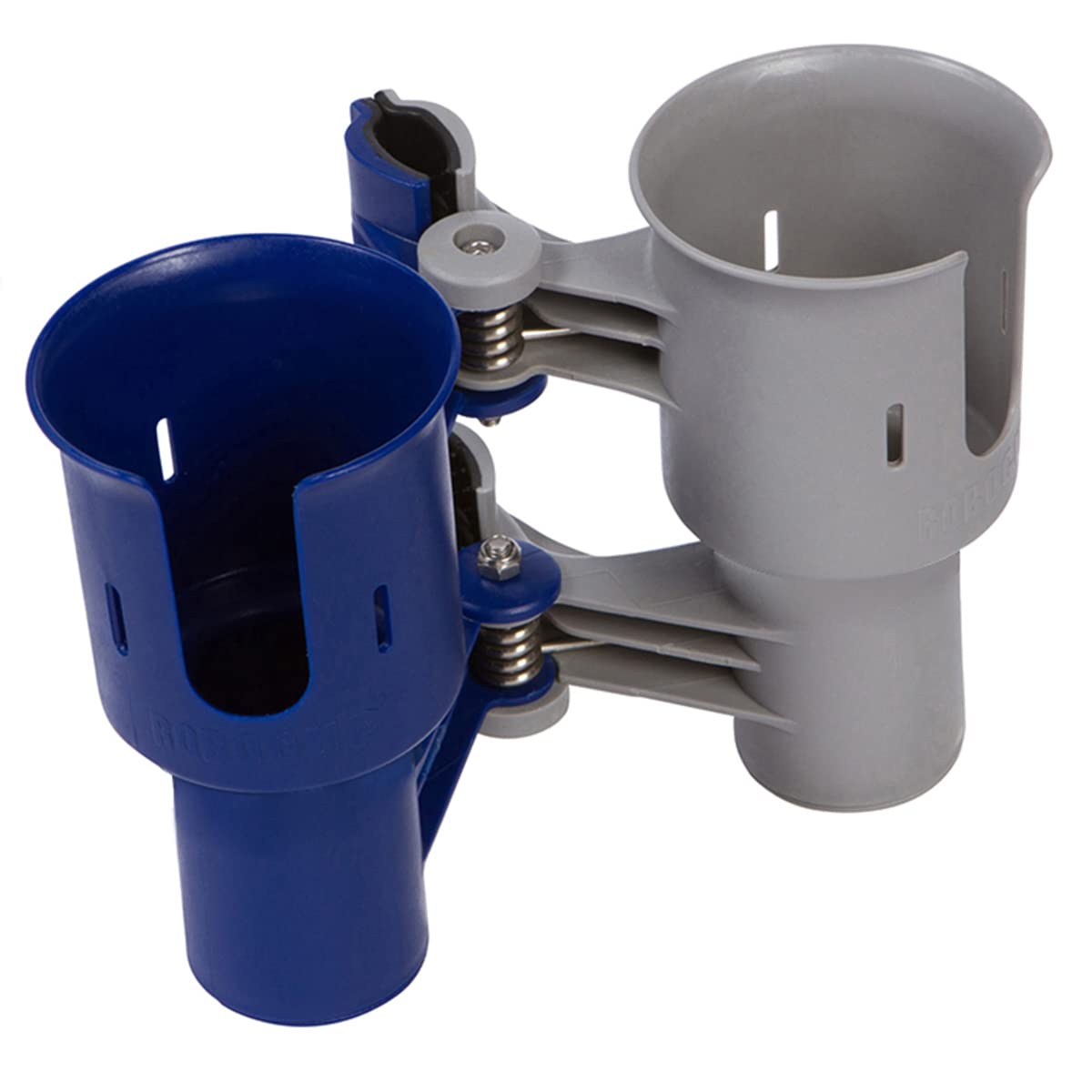 Navy&Gray), Patented Clamp On Boat Cup Holder |Multifunction Dual Drink Caddy for Fishing Poles, Tools, Net, Gaff |Portable Storage for Boating, Beach, Umbrellas, Golf Carts, Strollers (Navy & Gray / Standard Spring)