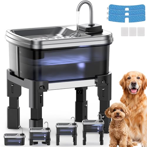 9L 2.38Gal Dog Water Fountain Elevated with 4 (Water Fountain + 3 Filters + 3 Sponges)