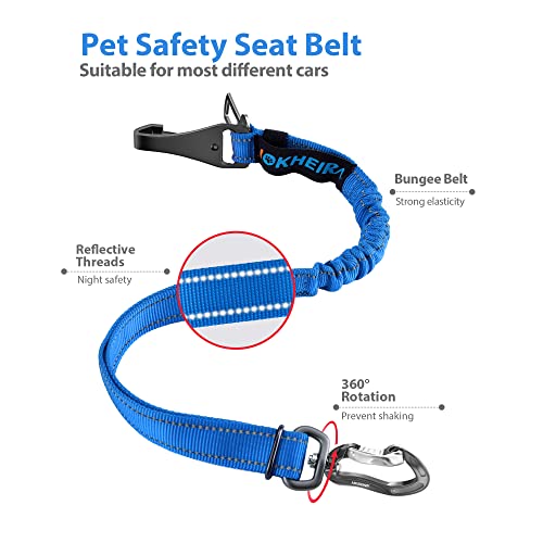 Dog Seatbelt Adjustable Reflective Bungee Car Seatbelt with Aluminum Swivel Carabiner (Indigo Bule)