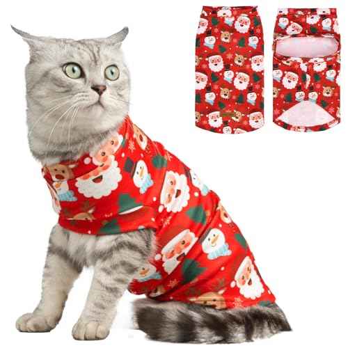 Christmas Cat Sweater Warm Fleece Pet Clothes for Cats Only (Christmas / Medium)