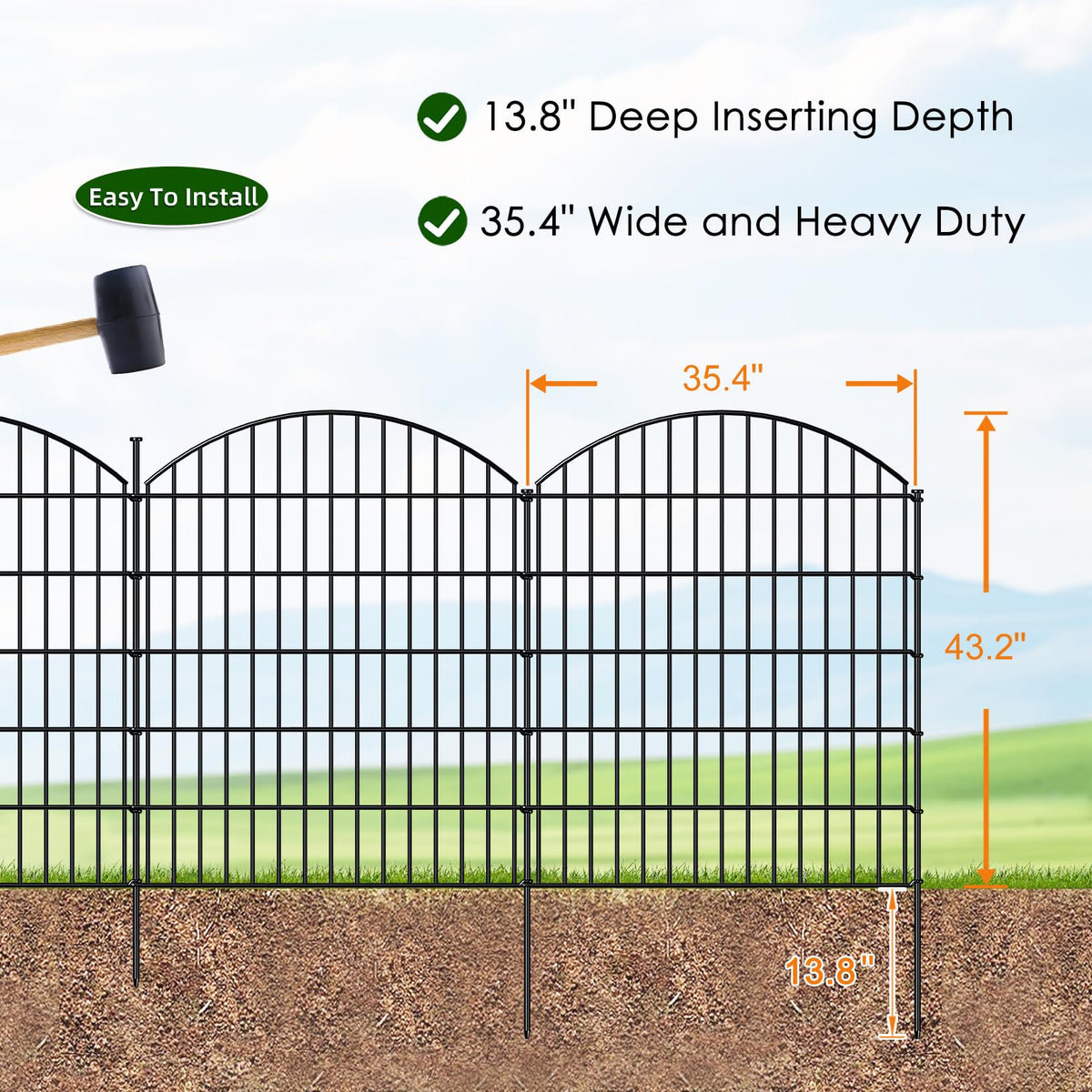 Heavy Duty Metal Garden Fence 43.2 in x 14.75 ft (43.2"Hx14.75ft (Heavy Duty Panels))