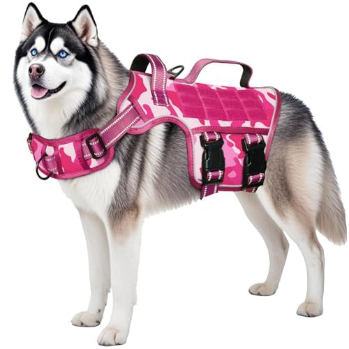 Dog Harness for Large Dogs (Pink Camo / XL(Neck:21-32",Chest:26-39"),75-135 lbs)