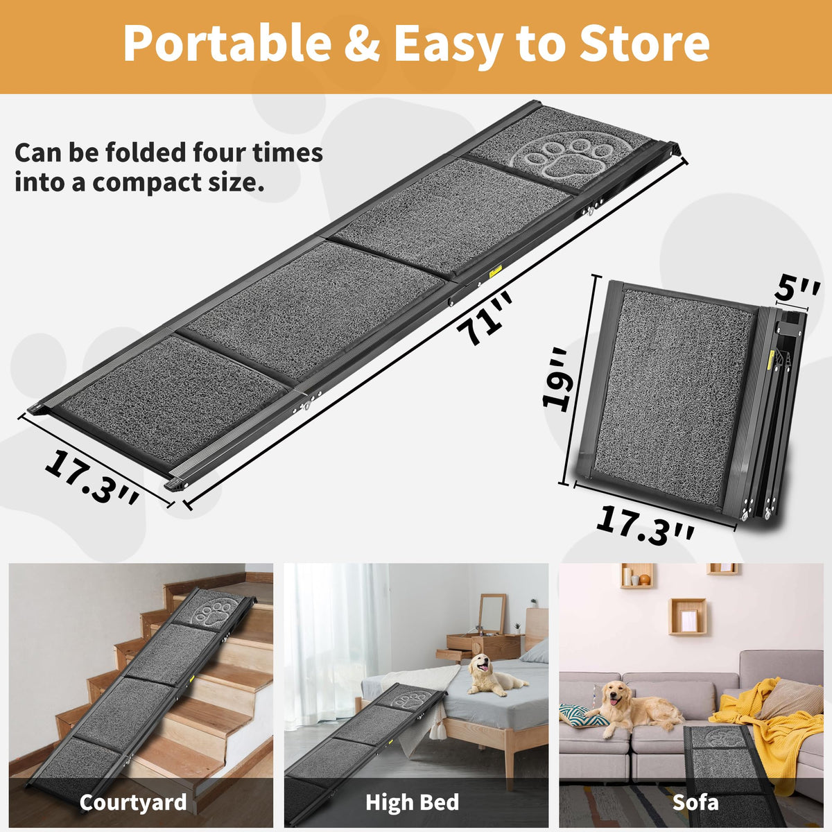 Dog Ramp for Large Dogs (Upgraded 71" L x 17.3" W)