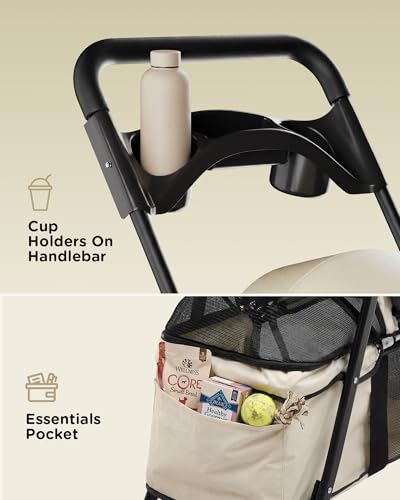 Foldable Pet Stroller for Small Dogs and Cats (Cream)