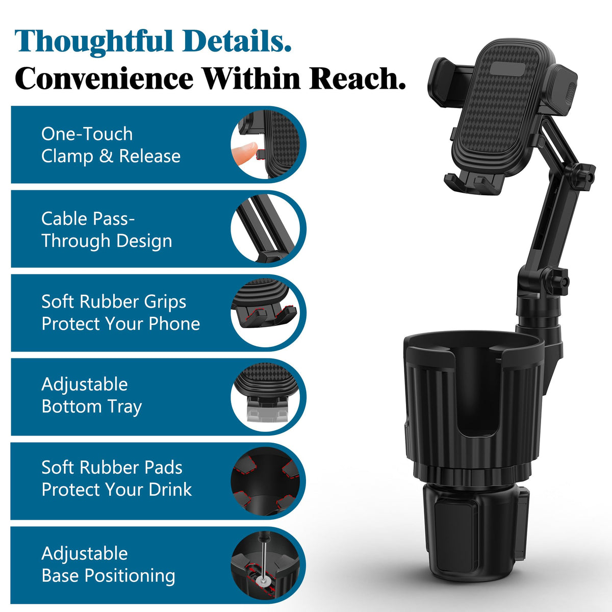 2-in-1 Cup Holder Phone Mount, Adjustable Phone Cup Holder for Car (1 Pack)
