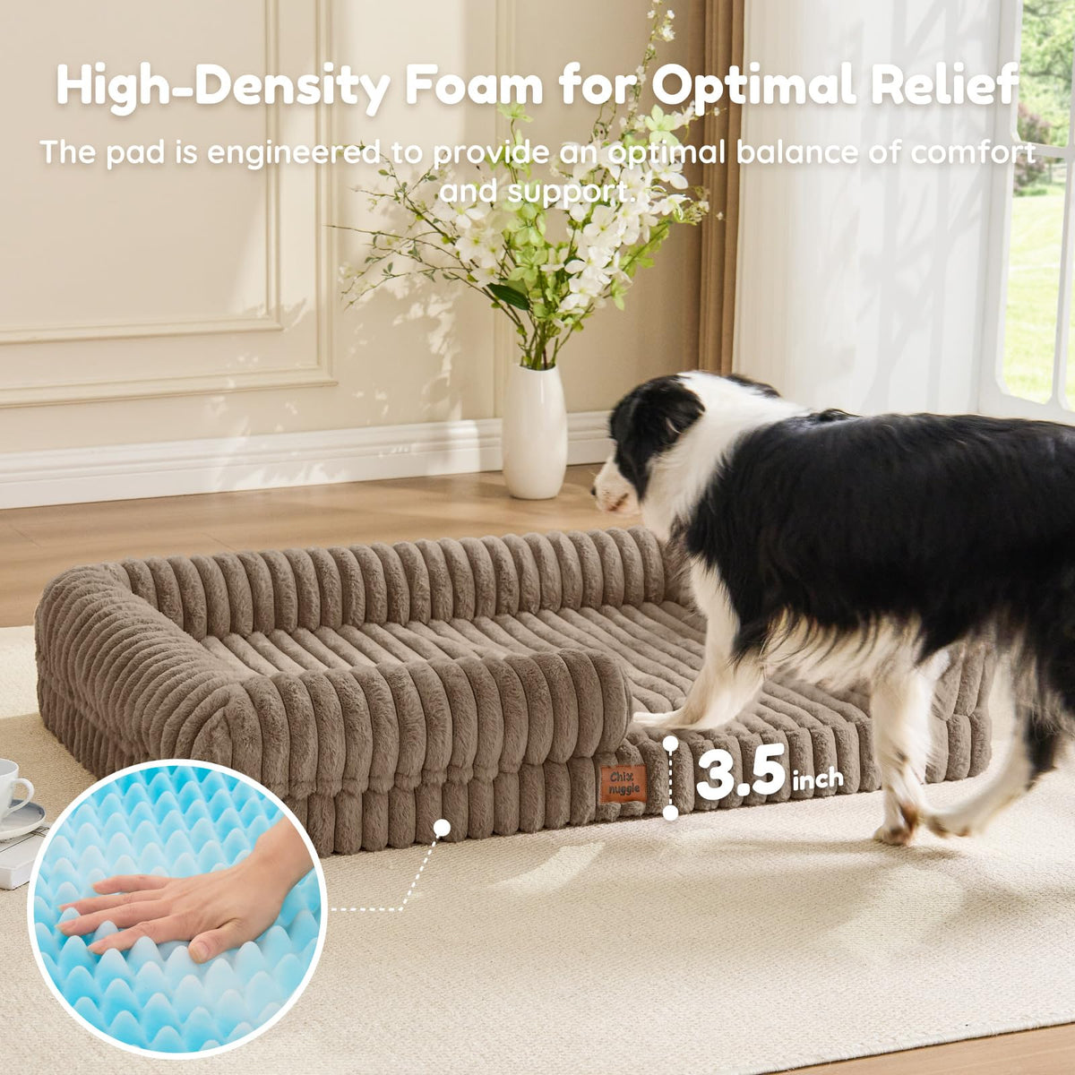 Faux Fur Orthopedic Dog Bolster Bed (Rectangular Taupe / XL(41*30*7))