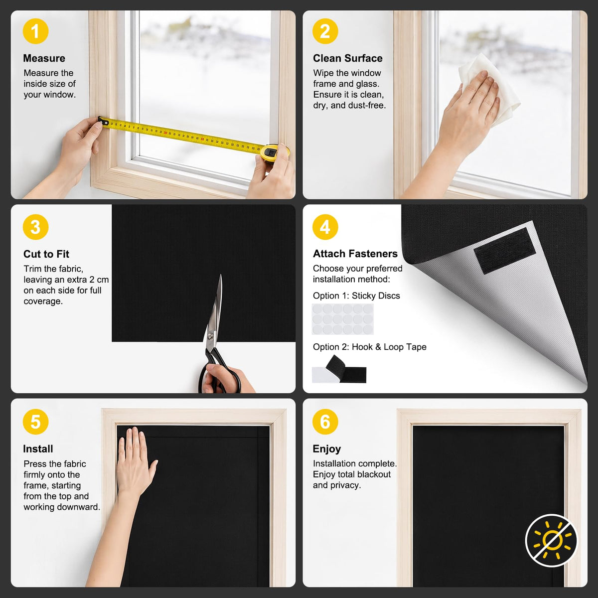 100% Blackout Curtains Bedroom No Drill DIY Curtains 57" W x 79" H (Black / 57"W x 57"L (Pack of 1))