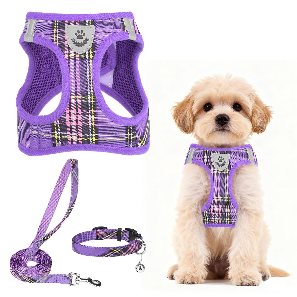 Dog Harness Collar and Leash Set No Pull for Small Medium Sized (Purple / S (CHEST 14.5"-16"))