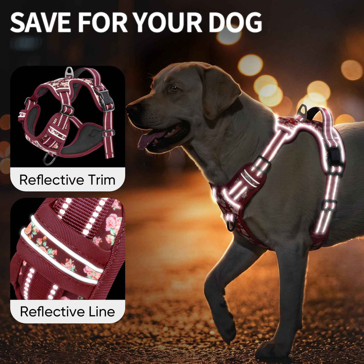 Large Dog Harness (L / Flower Burgundy)