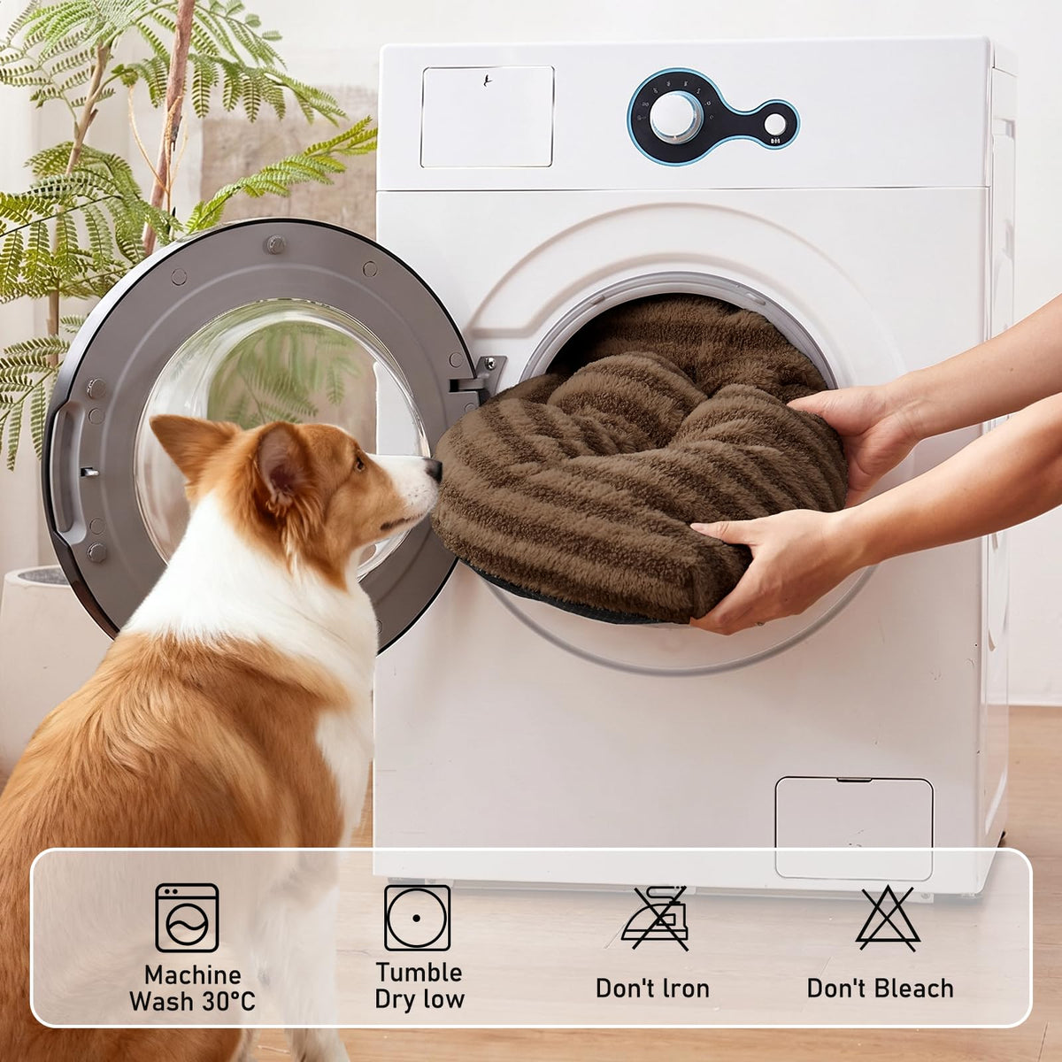 Washable Dog Bed Medium Size Dogs (Dark Brown / 29.0"l x 21.0"w x 3"th)