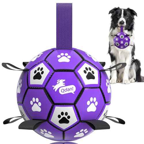 Dog Toys Soccer Ball with Straps (Purple White / 6 Inch)