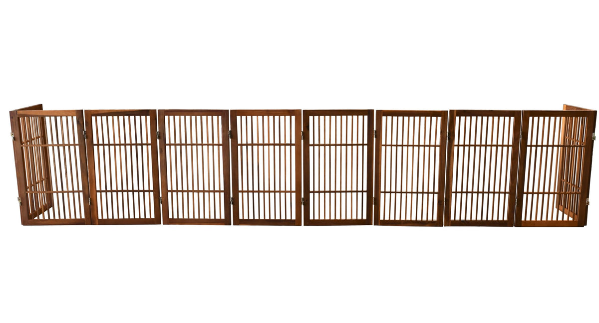 Pet Dog Gate Freestanding (10 Panel 30" Tall / Brown Pet Gate)