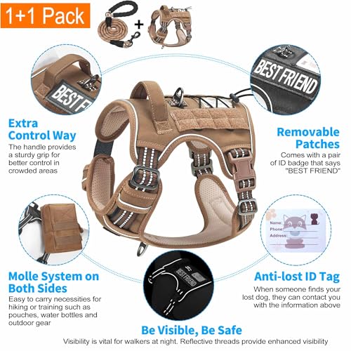 Tactical No Pull Dog Harness with Leash (Brown / Large)