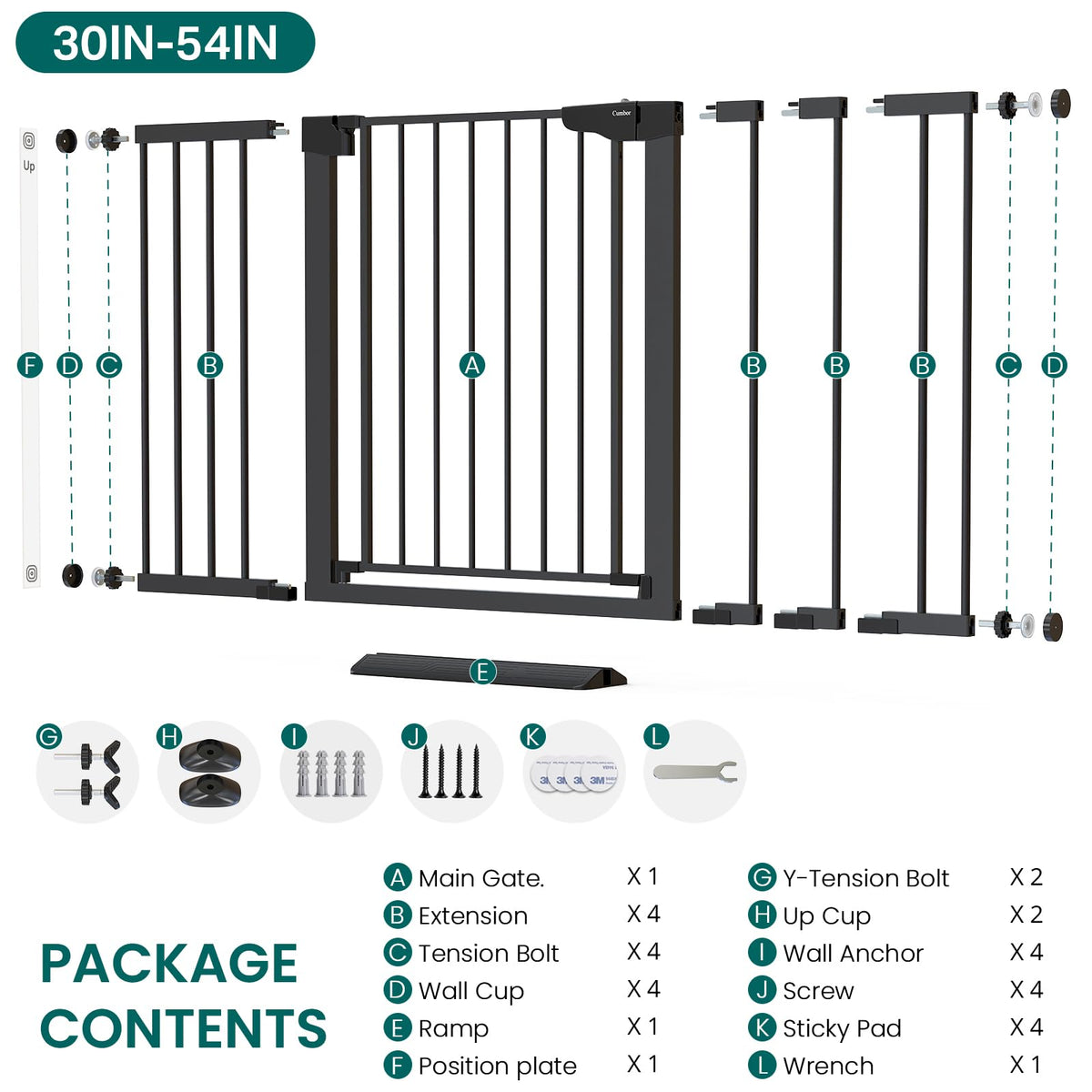 2 Pack 30 54" Baby Gate for Stairs (Black / 30"-54" W x 30.5" H | 2 Pack)