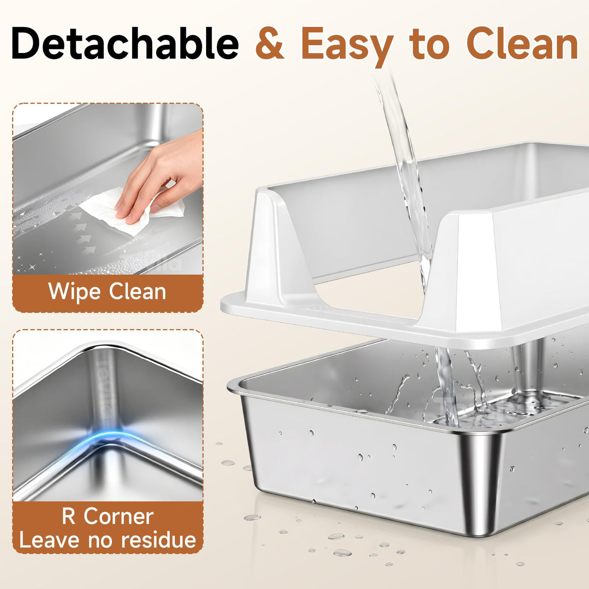 XL Stainless Steel Cat Litter Box with Plastic Enclosure & Scoop (Light Gray-1Pack)