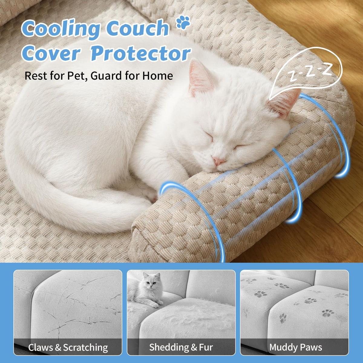 Cooling Pet Bed Mats with Neck & Head Support (Cooling-Khaki / Small(31.5"Lx23.62"Wx5.91"Th))