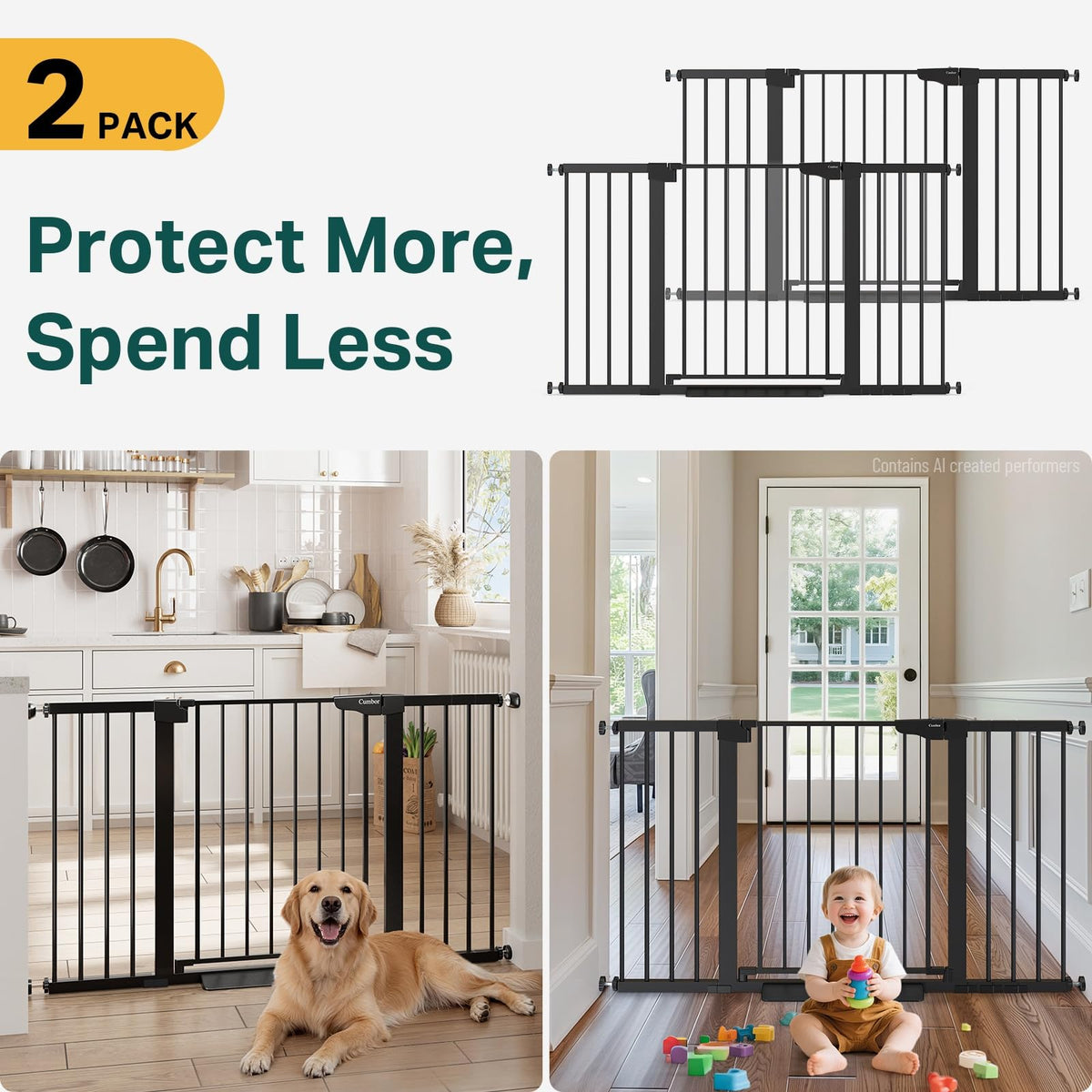 2 Pack 30 54" Baby Gate for Stairs (Black / 30"-54" W x 30.5" H | 2 Pack)