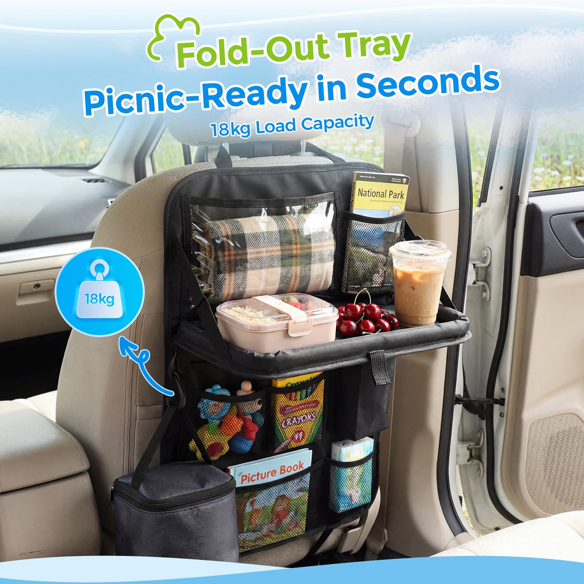 Backseat Car Organizer with Foldable Tray