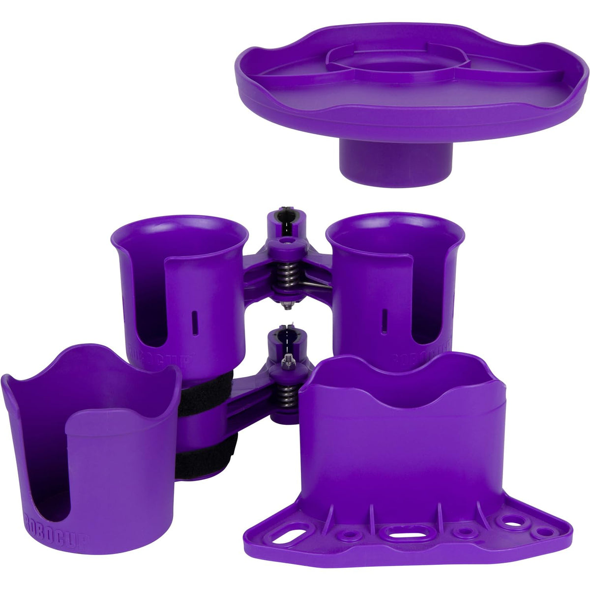 Purple EZ-Spring), Patented Clamp On Boat Cup Holder |Multifunction Dual Drink Caddy for Fishing Poles, Tools, Net |Portable Storage for Boating, Beach, Umbrellas, Golf Carts, Strollers (Purple / EZ-Spring)