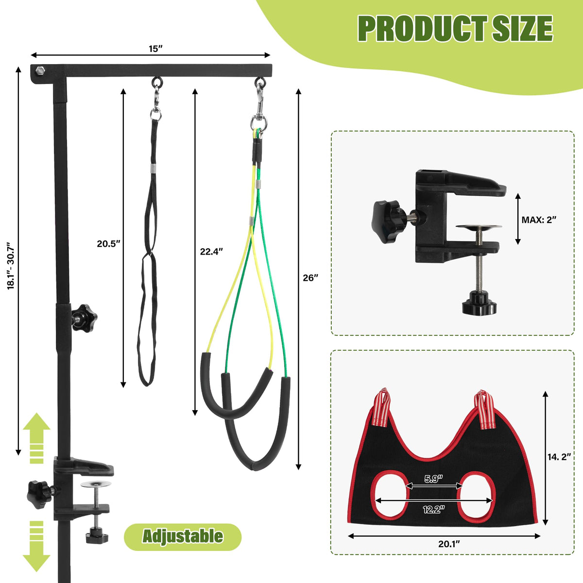 Dog Grooming Arm 35" with Hammock (Black)