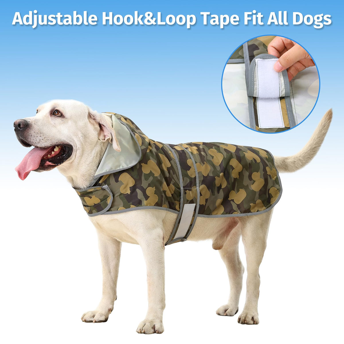 Dog Raincoat for Large Dogs Waterproof Jacket Hooded Rain Coats with Reflective Strips Leash Hole & Poncho Adjustable Fit (Camo Ducks / XX-Large)