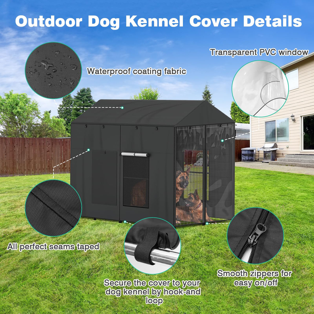 Outdoor Dog Kennel Cover 8'D x 4'W x 6'H (8'D x 4'W x 6'H)