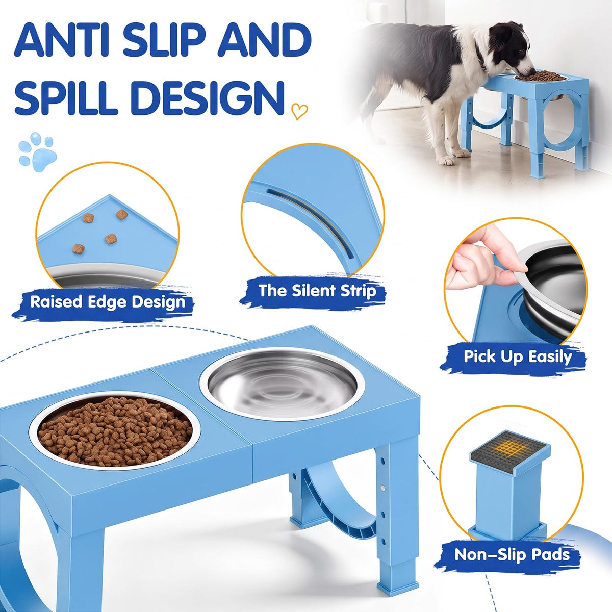 Elevated Dog Bowls Large Breed Raised Dogs Bowl Stand Large (E-Blue)
