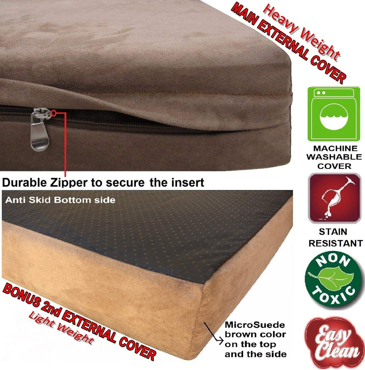Extra Large True Orthopedic Gel Memory Foam Dog Bed for Large Pet (40X35X4 Inches Extra Large / MicroSuede in Brown)