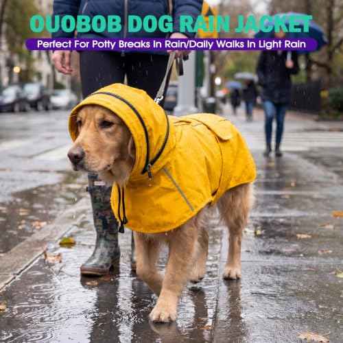 Dog Raincoat Waterproof Dog Rain Jacket with Hood (Yellow / Large)