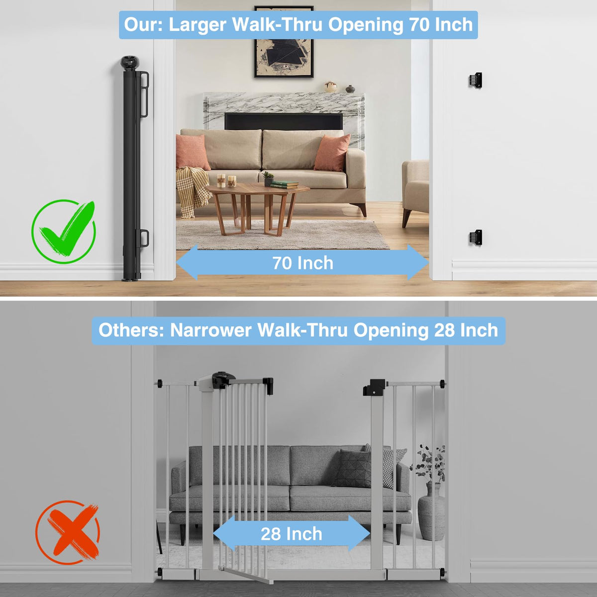 Retractable Baby & Dog Gate (A-black / 34" Tall x 72" Wide)
