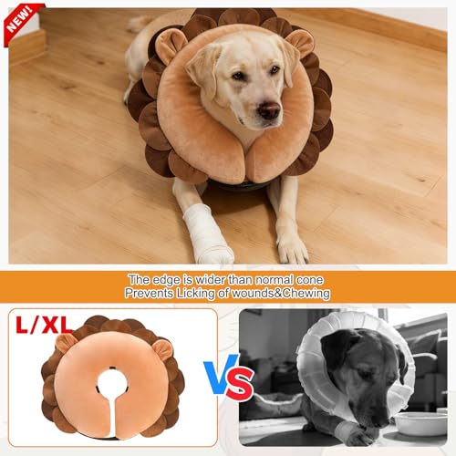 Inflatable Dog Cone Collar Alternative After Surgery (New Lion Brown / M+ (Neck:13-15in))