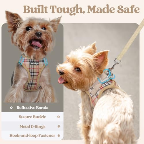 Dog Harness Medium Sized and Leash Set (Beige Plaid / M (chest: 16 - 18.5"))