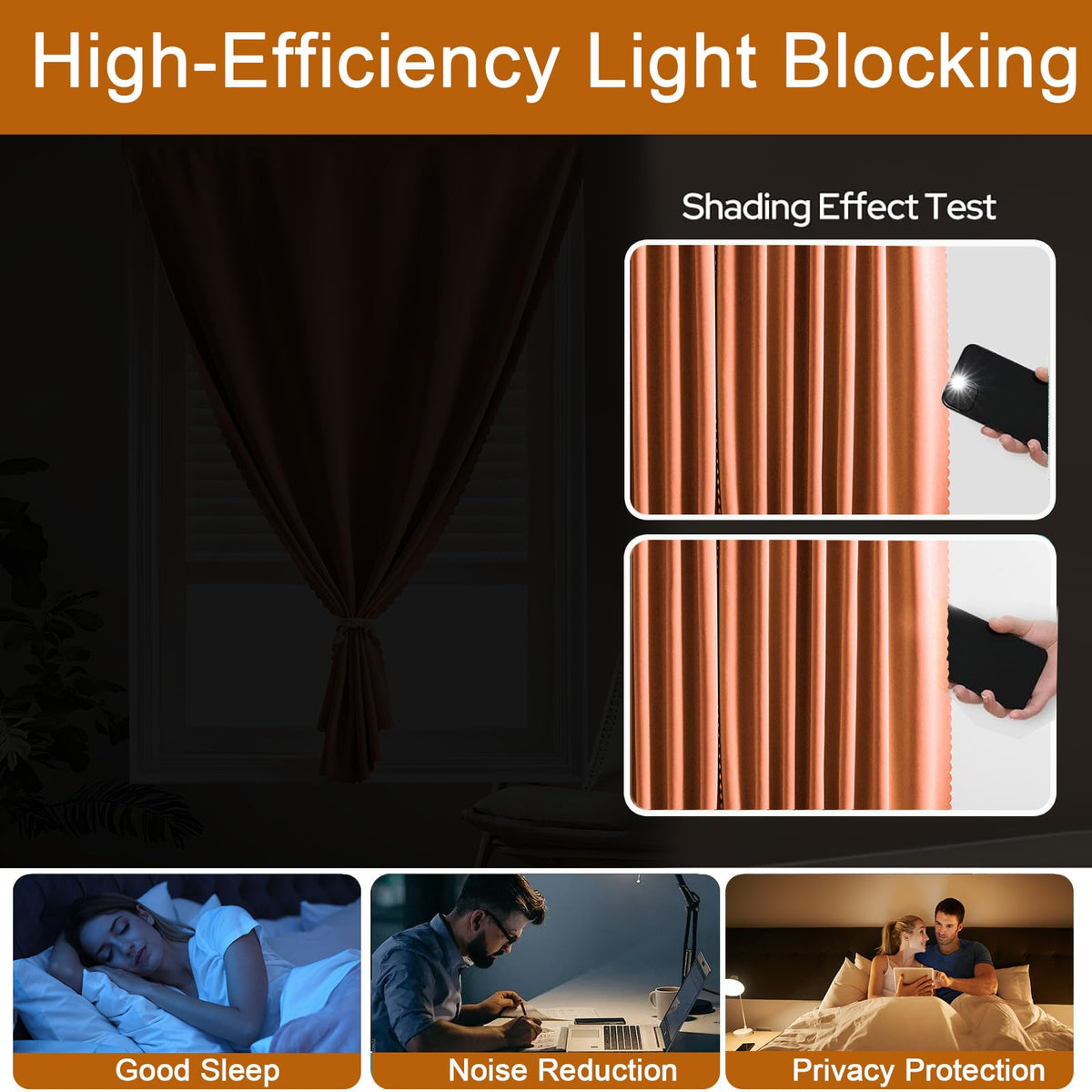 Magic Tape Stick on Curtains (47"W x 79"L (Pack of 1) / Orange)