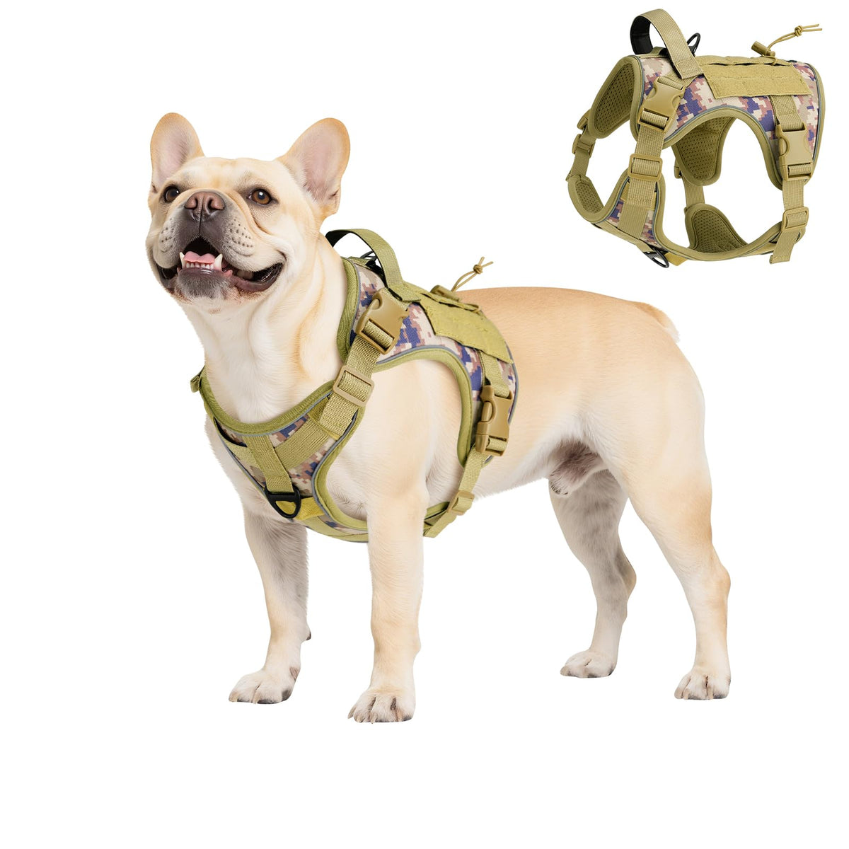 Heavy Duty Tactical Dog Harness for Small Dogs (Desert Camouflage / S (Chest: 19.6-31.5", Neck: 11-19.6"))