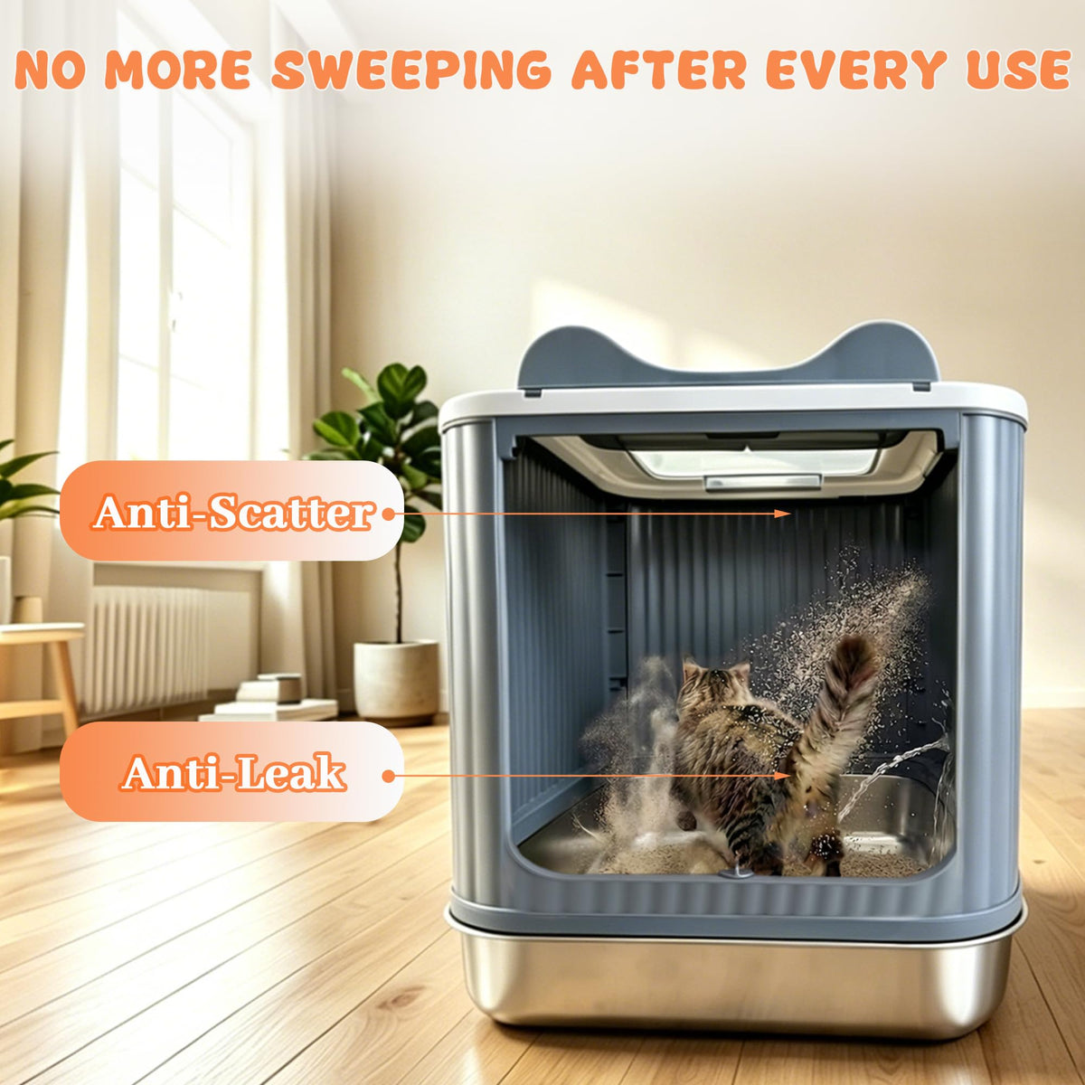 Stainless Steel Cat Litter Box Enclosed (White)