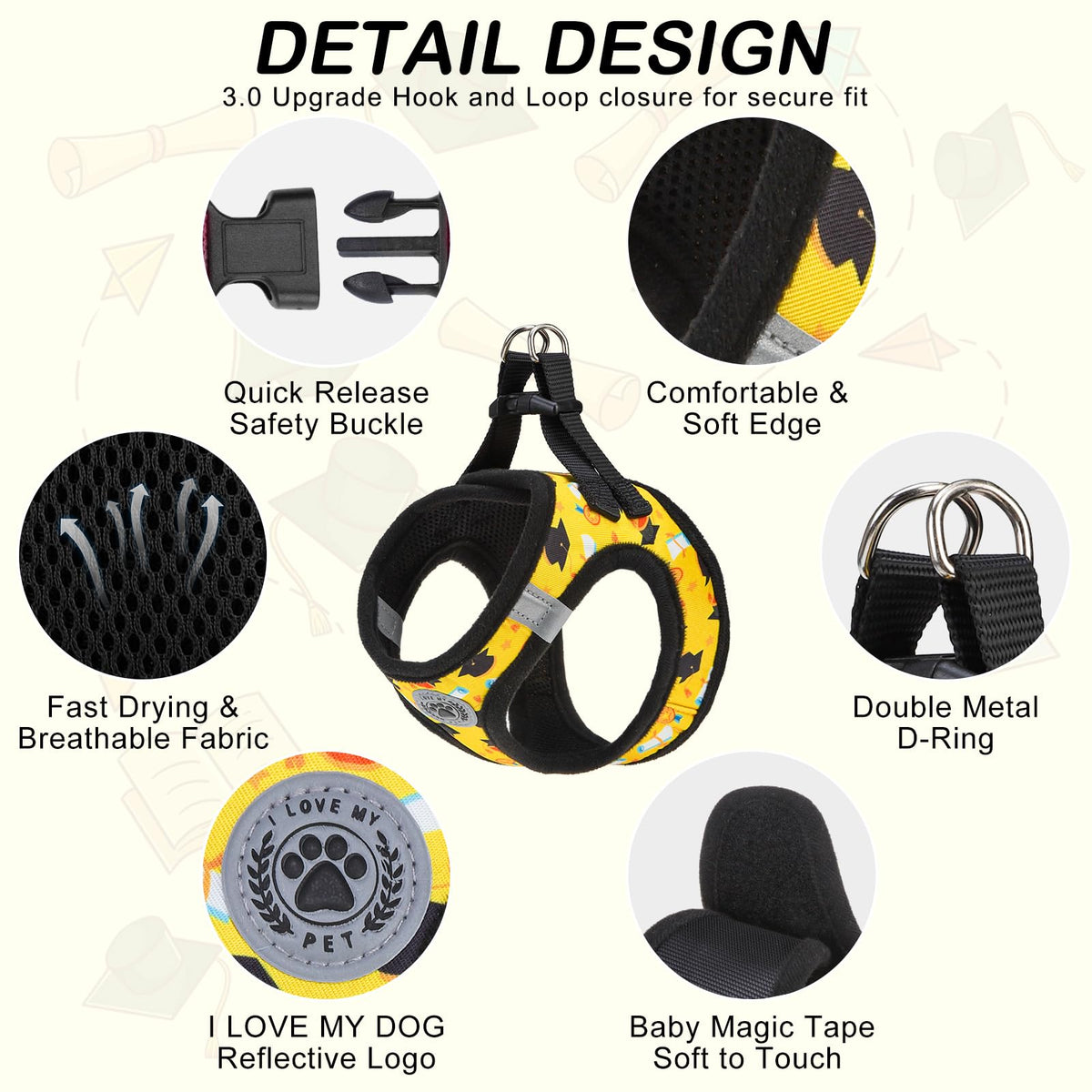 Small Dog Harness and Leash Set (Small(Chest Girth 14.5" - 16") / Yellow)