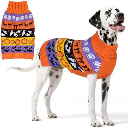 Dog Halloween Sweater for Large Dogs Pumpkin Ghost Knit Outfit (3XL (60-80lbs) / 02#Halloween)