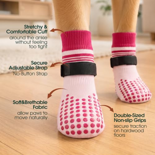 2 Pairs Anti Slip Dog Socks with Grips (Xl(paw width: 3.3") / pink)