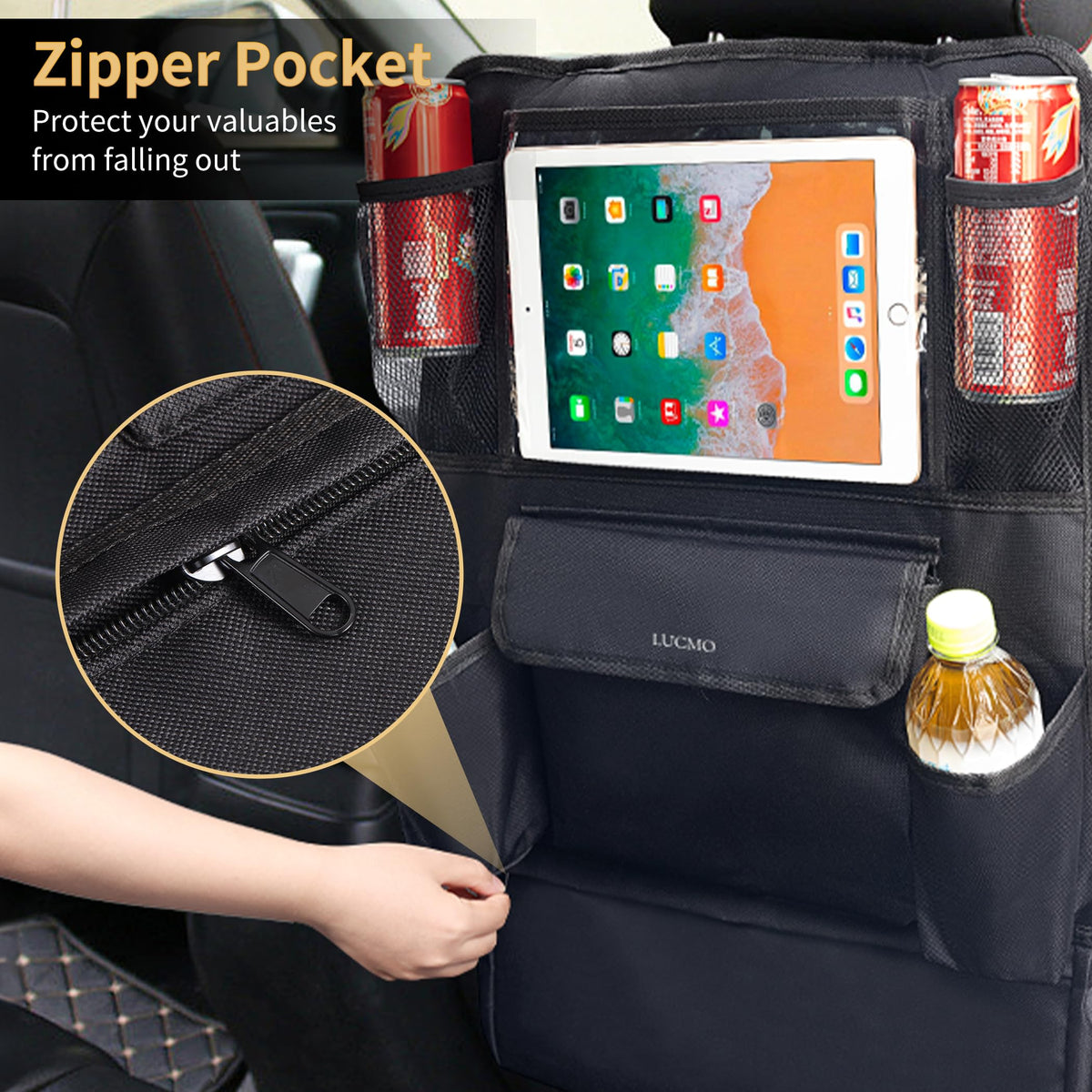 Car Backseat Organizer with Touch Screen Tablet Holder (Black / 1 Pack)