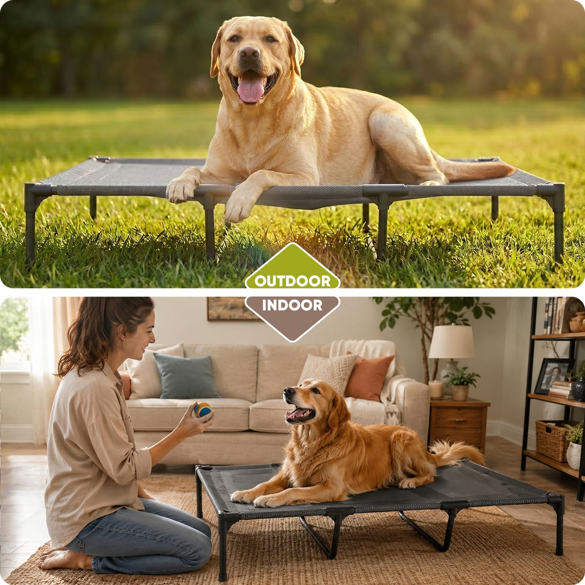 Elevated Dog Bed for Large Dogs 120lb (XL (48"L x 36"W x 9"H) / Grey)