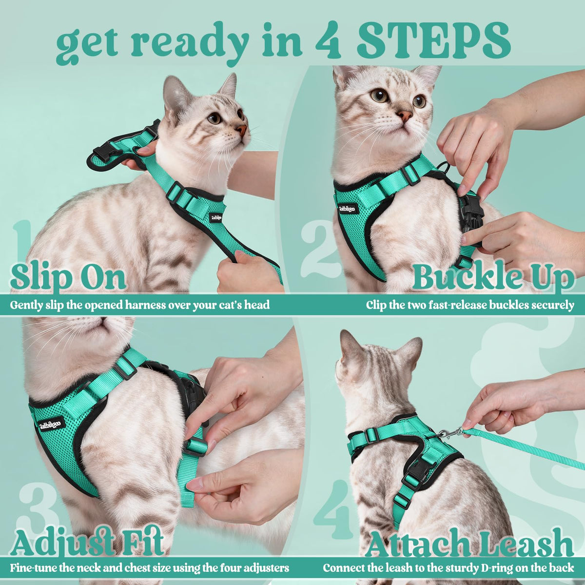 Cat Harness and Leash Set (Xs / Emerald)