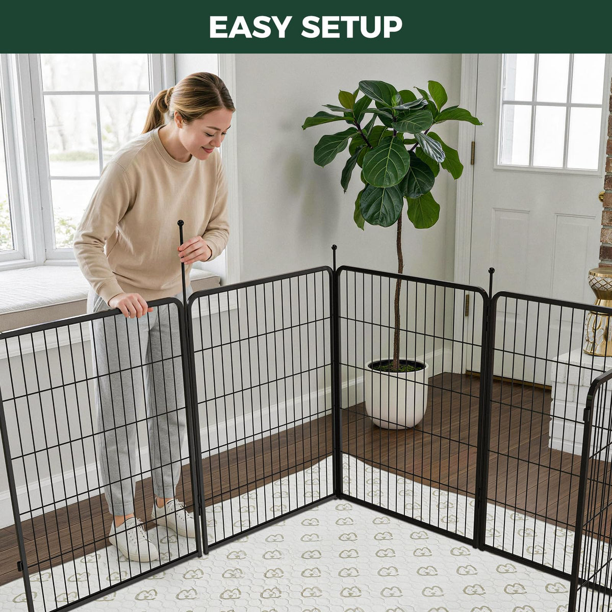 Rollick Dog Playpen with Padded Dog Bed (Black / 40"H)