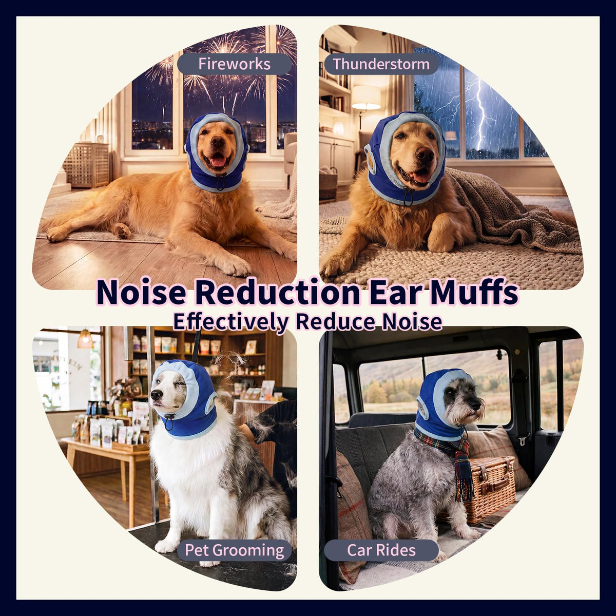 Dog Ear Muffs for Noise Protection No Shake Ear Wrap for Dogs (Blue / Small)