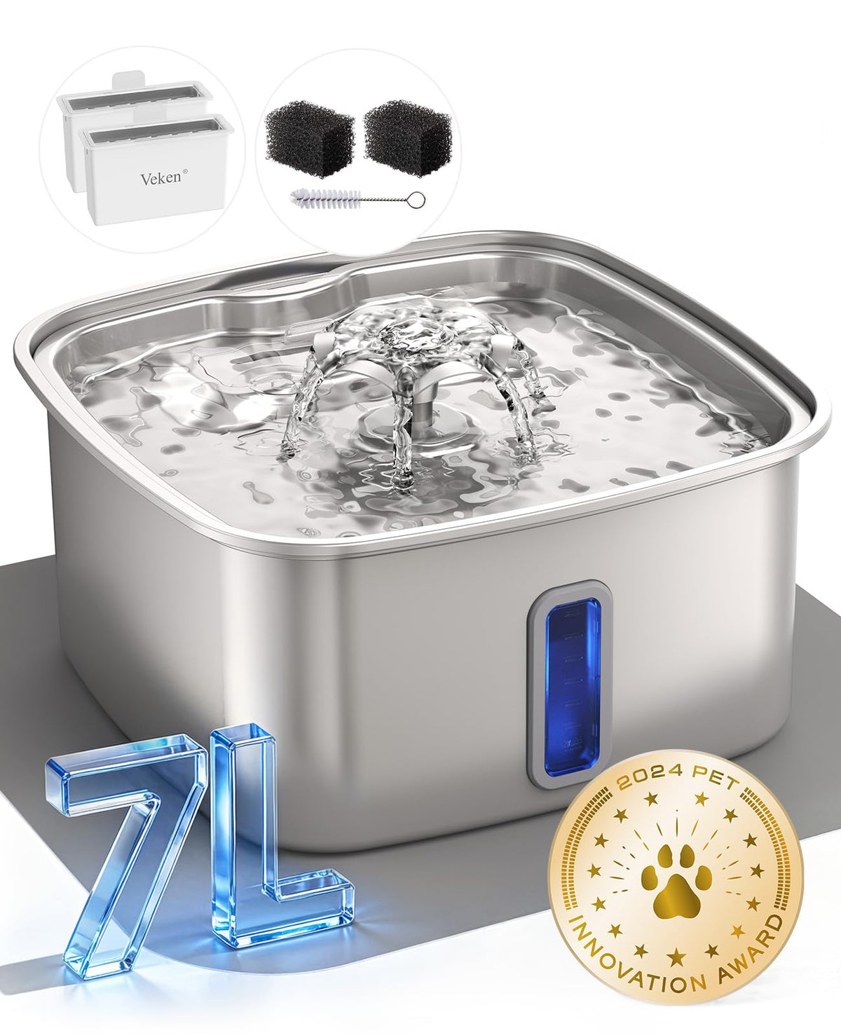 Innovation Award Winner Stainless Steel Dog Fountain (Silver / 237oz (Large Dogs & Multi-Pet))