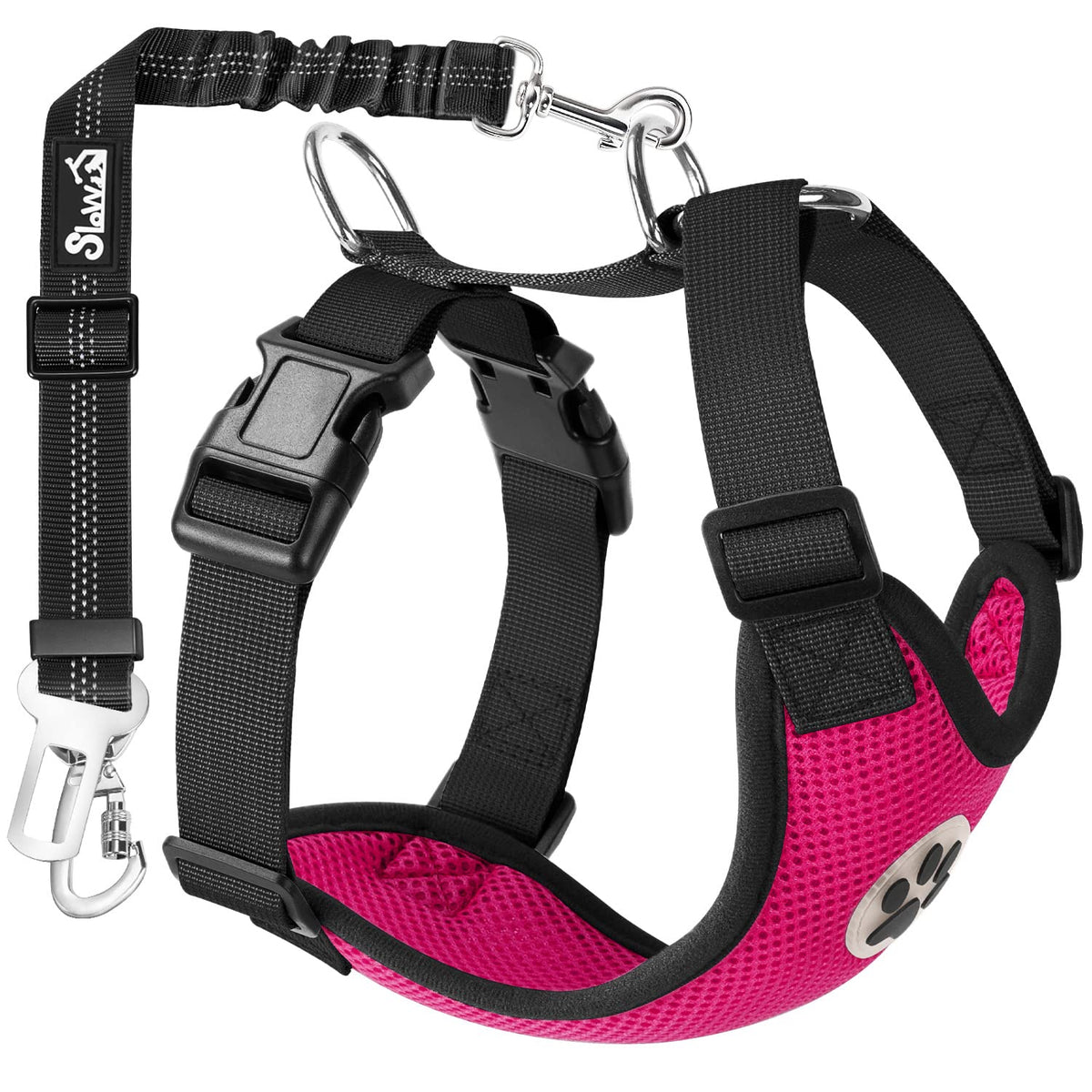 Dog Seat Belt and Harness for Car (Fuchsia / Large)