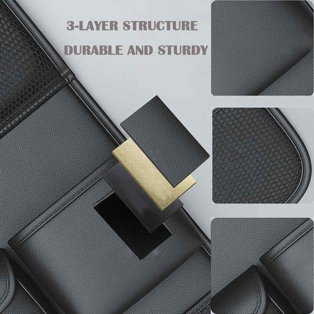 2 Pack Leather Car Backseat Organizer with Foldable Table Tray (Black)