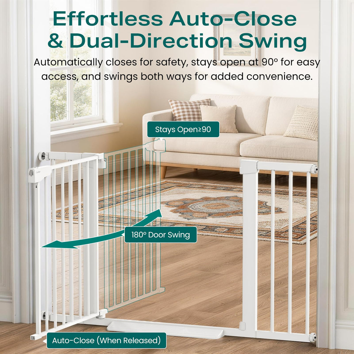 30 46" Baby Gate for Stairs (White / 30"-46" W x 30.5" H)